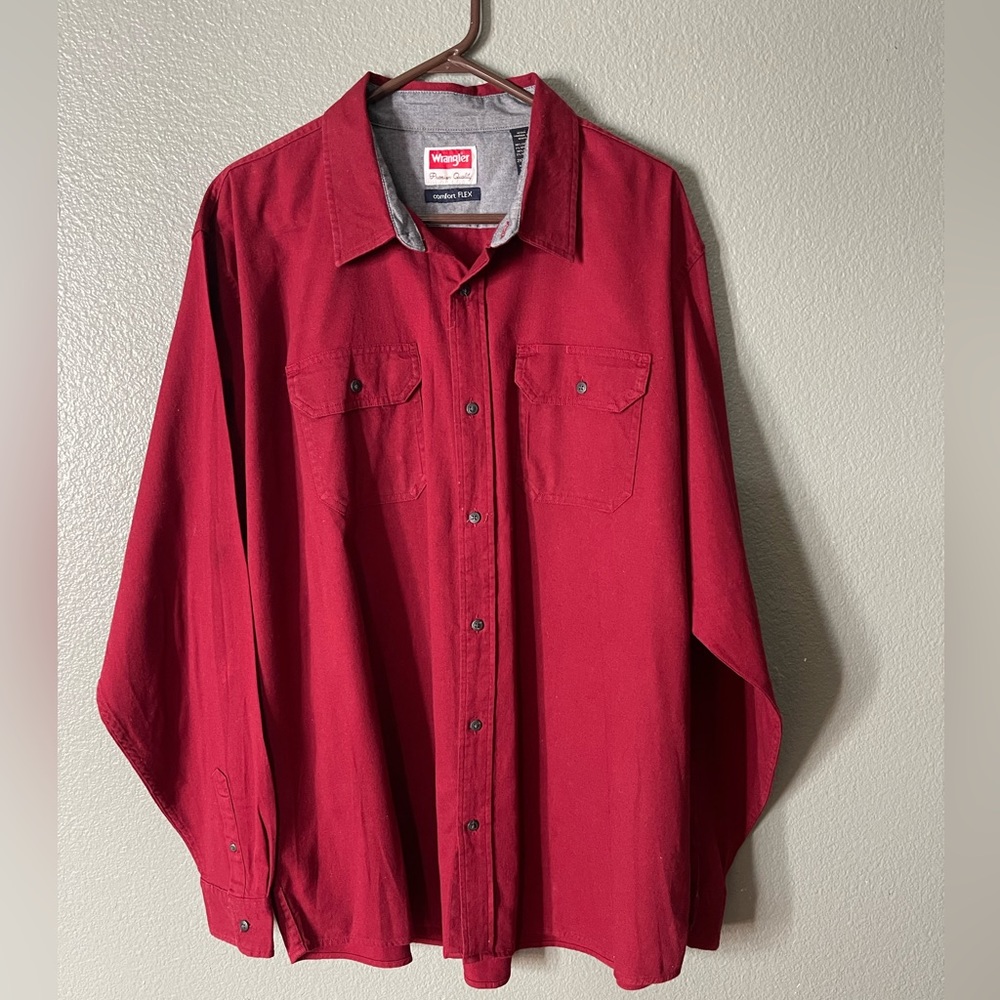 Wrangler Comfort Flex Premium Quality Red Button Up Cotton Shirt Size 2XL